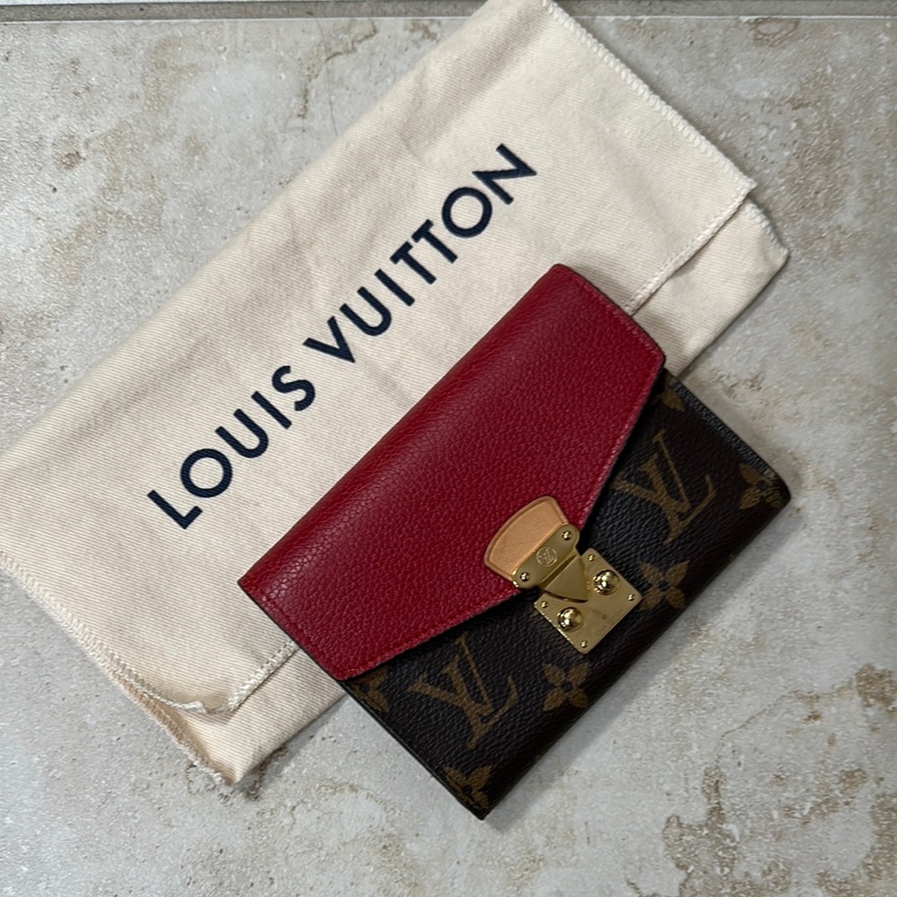 Louis Vuitton Red and Brown Wallet with Monogram Design